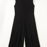 Half Buttons Sleeveless Wide Leg Textured Jumpsuit