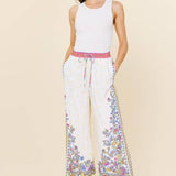 Border Print Wide Leg Pants: Yellow Multi / S
