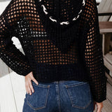 Star Crochet Hoodie Relaxed Knit Pullover Sweater (S-XL)