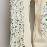 Drawstring Floral Patch Denim Pants