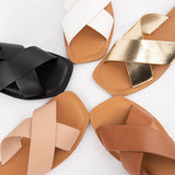 Cross Strap Slide Sandals Minimal Leather Flat Slide