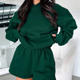 Basic pocket hoodie &  drawstring short set outfits
