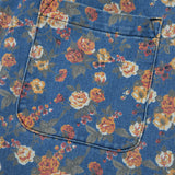 Vintage Rose Print Pleated Denim Overall Jumpsuit (S-XL)