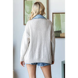 Knit Body Denim Layerd Jacket: Cream / Denim / L
