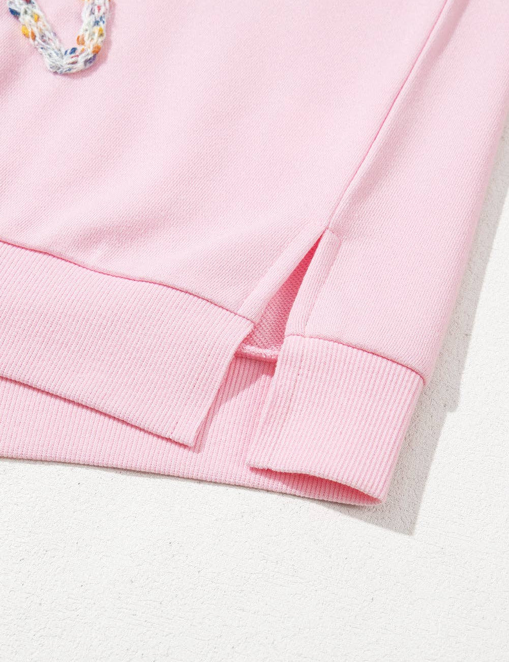Embroidered Bow Lantern Sleeve Oversized Pullover Sweatshirt: Light Pink / 65%Polyester+35%Cotton / S
