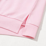 Embroidered Bow Lantern Sleeve Oversized Pullover Sweatshirt: Light Pink / 65%Polyester+35%Cotton / S