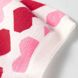 Pink Heart Print Short Sleeve Knit Sweater Valentine Top: Sachet Pink / 52%Viscose+26%Polyester+22%Polyamide / S