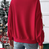 Crew Neck Pullover Top 3D Bowknot Trim Loose Sweatshirts: Red / 100%polyester / XL