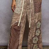 Drawstring Floral Patch Denim Pants