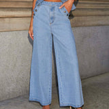SOLID COLOR LOOSE DENIM WIDE LEG PANTS VEST SUIT: BLUE / (M) 1