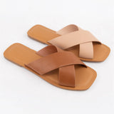 Cross Strap Slide Sandals Minimal Leather Flat Slide