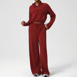 Women Casual Sporty Set: Half Zip Pullover + Wide Leg Pants