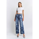 HIGH RISE WIDE LEG EMBELLISHMENT: RICH BLUE / 26