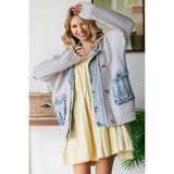Knit Body Denim Layerd Jacket: Cream / Denim / S
