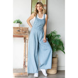 Pleated Denim Overall with Pockets