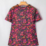 Spring Western Retro Floral Printed Mock Neck Mesh Top (S-4X: Multi-Colored / S