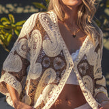 Oversized Paisley Crochet Knit Cardigan
