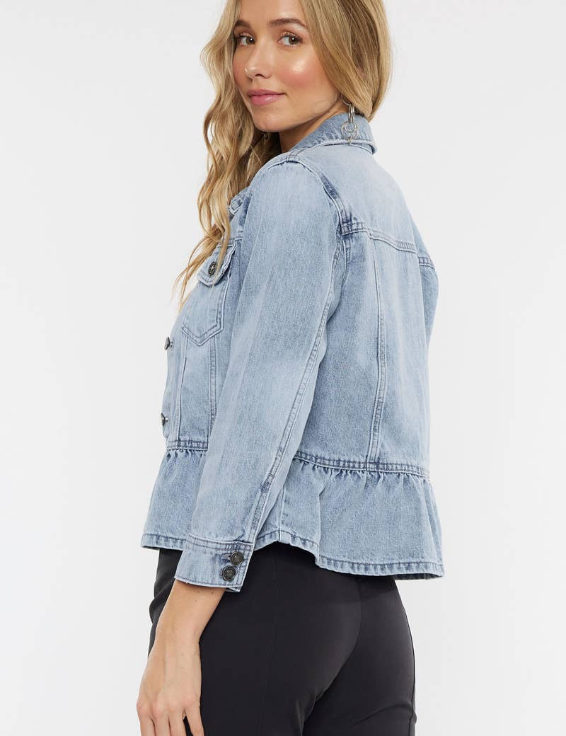 OPEN PACK CLASSIC FIT PEPLUM DENIM JACKET-KC7369L: LIGHT / XL