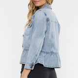 OPEN PACK CLASSIC FIT PEPLUM DENIM JACKET-KC7369L: LIGHT / S