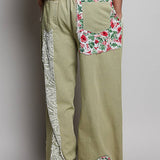 Drawstring Floral Patch Denim Pants