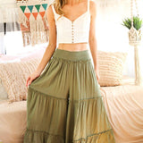 Maxi Tiered  Wide Leg Beach Palazzo Pants VP73052: Mocha / S