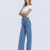 SUPER HIGH RISE TIE WAISTBAND WIDE LEG JEANS T6765: LUSH LIFE / 29