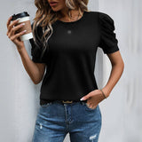 Casual Bubble Sleeve Short Sleeve t-shirt: Pink / 100%Polyester / L