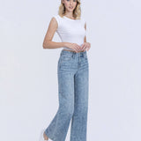 HIGH RISE MEDIUM LIGHT FLORAL PRINT WIDE LEG JEANS T7335FPR: FLORAL PRINT / 27
