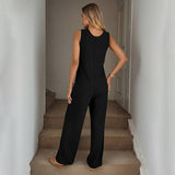 Spring Summer Casual Loose Strap Jumpsuit for Women: Black / 95% Polyester+5% Spandex / L