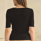 Pure Comfort Modern Mid Sleeve Ribbed Fitted Top