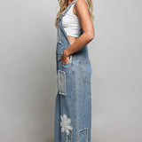 Crochet Contrast Patch Detail Chest Pocket Woven Overalls
