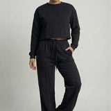 Essential Cropped Top and Seam Detail Patch Pocket Pants Set