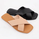 Cross Strap Slide Sandals Minimal Leather Flat Slide