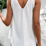 Multicolor Lace Crochet Splicing V Neck Loose Fit Tank Top: Mist Green / 95%Polyester+5%Elastane / M