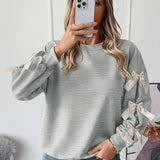Crew Neck Pullover Top 3D Bowknot Trim Loose Sweatshirts: Pink / 100%polyester / XL
