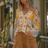 Granny Square Crochet Tie-Front Cardigan