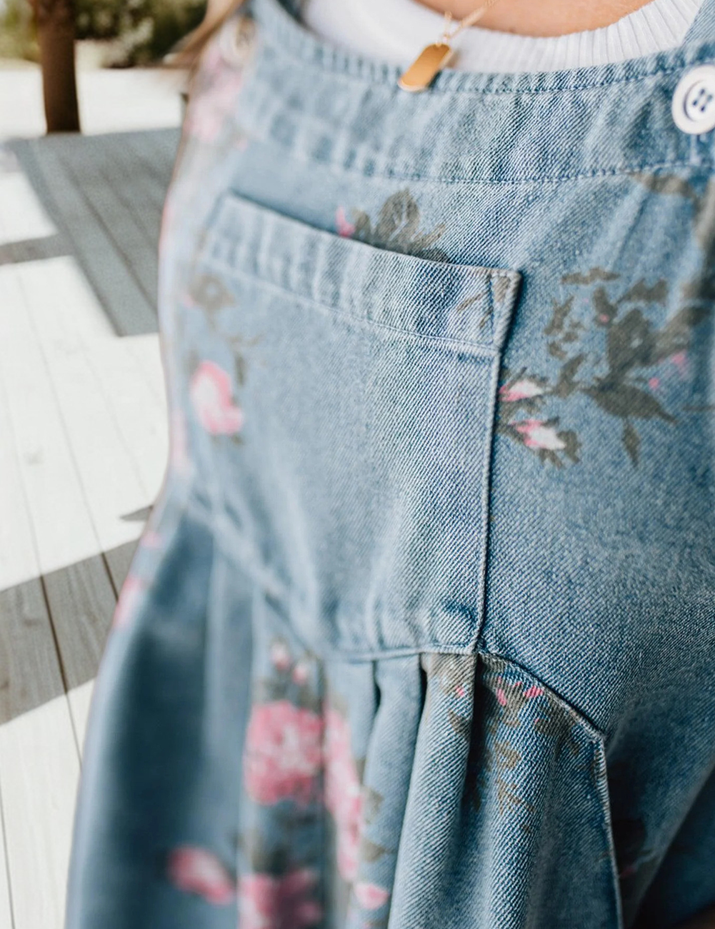Floral Print Denim Shortalls