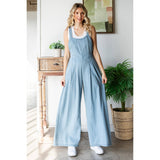 Pleated Denim Overall with Pockets