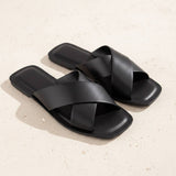 Cross Strap Slide Sandals Minimal Leather Flat Slide