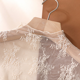 Semi Sheer Mesh Floral Lace Layering Top: Black / M