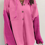 Contrast Button Down Hooded Sweatshirt Jacket