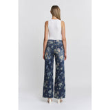 HIGH RISE WIDE LEG EMBELLISHMENT: FLORAL BLUE / 25