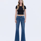 HIGH RISE SEAMLESS WB TROUSER HEM EASY FLARE JEANS T6882: TRANSPARENT / 32