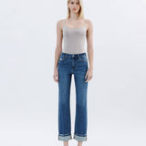 HIGH RISE DARK WASH CUFFED STRAIGHT JEANS T6666: NICO / 30
