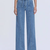 SUPER HIGH RISE TIE WAISTBAND WIDE LEG JEANS T6765: LUSH LIFE / 27