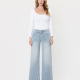 HIGH RISE WAIST TIE STRIPED WIDE LEG JEANS V3838STR: STRIPE / 28