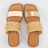 LYSETT BOLD DOUBLE STRAP SQUARE-TOE SLIP-ON SANDAL: BONE