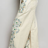 Drawstring Floral Patch Denim Pants