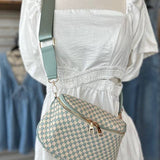 Birdie Saddle Checkered Crossbody Bag: Blue Checkered