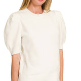 ,,..SI-25003 Viscose Puff Short Sleeve Sweater: H BEIGE-170996 / S